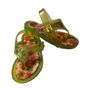 Kids Jelly Sandals Thong Floral Flower Green Pink Orange Adjustable Buckle 4